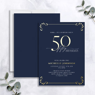 Überraschung 50 & Fabulous Blau & Gold Geburtstag Folieneinladung