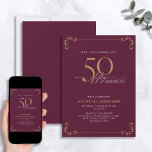 Überraschung 50 & Fabulous Burgundy & Gold Geburts Einladung<br><div class="desc">Es ist eine besondere Überraschung 50. Geburtstag, und es ist Zeit zu feiern! Will du, den besten Bash in der Stadt zu werfen? Mit dieser 50 & Fabulous Burgundy White & Gold Kalligraphie zum Geburtstag laden Sie ein, mit dem höchsten Stil zu beginnen. Es wird sicher sein, den Ton für...</div>