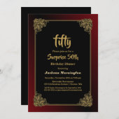 Überraschung 50. Geburtstag Abendessen Black Red G Einladung (Vorne/Hinten)