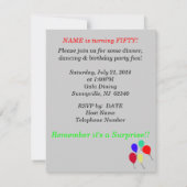 Überraschung 50. Geburtstag Balloons Einladungen (Rückseite)