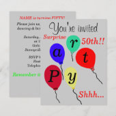 Überraschung 50. Geburtstag Balloons Einladungen (Vorne/Hinten)