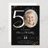 Überraschung 50. Geburtstag Black Gold Foto Einlad Einladung (Vorne/Hinten)