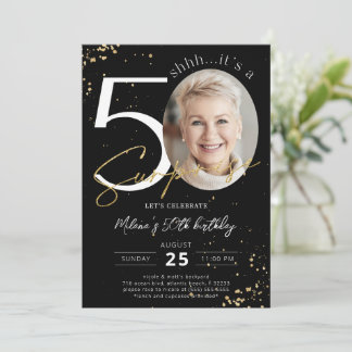 Überraschung 50. Geburtstag Black Gold Foto Einlad Einladung
