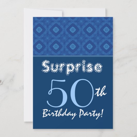 ÜBERRASCHUNG 50. Geburtstag Blaues Diamantmuster Einladung (Vorderseite)