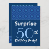 ÜBERRASCHUNG 50. Geburtstag Blaues Diamantmuster Einladung (Vorne/Hinten)