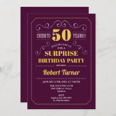 Überraschung 50. Geburtstag - Burgund Gold Einladung (Vorne/Hinten)
