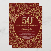 Überraschung 50. Geburtstag Burgund Red & Gold Flo Einladung (Vorne/Hinten)