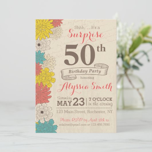 Überraschung 50. Geburtstag Einladung (Stehend Vorderseite)