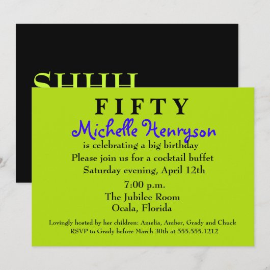 Überraschung 50. Geburtstag Einladung DIY (Vorne/Hinten)