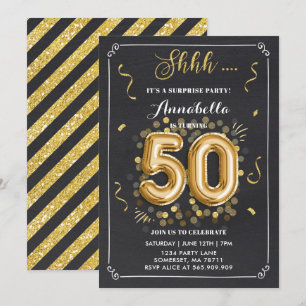 Überraschung 50. Geburtstag Einladung Gold Chalkbo