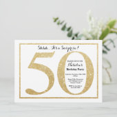 Überraschung 50. Geburtstag Einladung Gold Glitzer (Stehend Vorderseite)