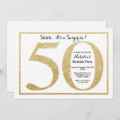 Überraschung 50. Geburtstag Einladung Gold Glitzer (Vorne/Hinten)