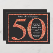 Überraschung 50. Geburtstag Einladung Orange Glitz (Vorne/Hinten)