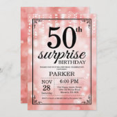 Überraschung 50. Geburtstag Einladung Pink Glitzer (Vorne/Hinten)