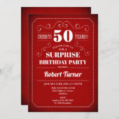 Überraschung 50. Geburtstag Einladung - Rot weiß (Vorne/Hinten)