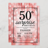 Überraschung 50. Geburtstag Einladung Roter Glitze (Vorne/Hinten)