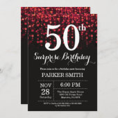 Überraschung 50. Geburtstag Einladung Roter Glitze (Vorne/Hinten)