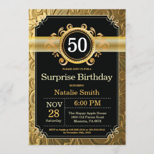 Überraschung 50. Geburtstag Einladung Schwarz und 