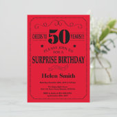 Überraschung 50. Geburtstag Einladung Schwarz und (Stehend Vorderseite)