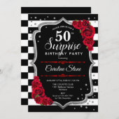Überraschung 50. Geburtstag Einladung Schwarz-weiß (Vorne/Hinten)