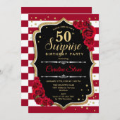 Überraschung 50. Geburtstag Einladung Schwarz-weiß (Vorne/Hinten)