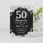 Überraschung 50. Geburtstag Einladung Silver Diamo (Stehend Vorderseite)