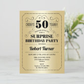 Überraschung 50. Geburtstag - Gold Black Einladung (Stehend Vorderseite)