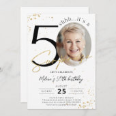 Überraschung 50. Geburtstag Gold Foto Einladung (Vorne/Hinten)