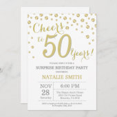 Überraschung 50. Geburtstag Gold Glitzer Diamond Einladung (Vorne/Hinten)