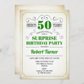 Überraschung 50. Geburtstag - Grün Weiß Schwarz Einladung (Vorne/Hinten)