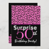 ÜBERRASCHUNG 50. Geburtstag Hellrosa Schwarze Wirb Einladung (Vorne/Hinten)