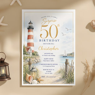 Überraschung 50. Geburtstag Leuchtturm Einladung