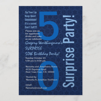 ÜBERRASCHUNG 50. Geburtstag Modernes Blau W1428 Einladung