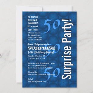 ÜBERRASCHUNG 50. Geburtstag Modernes blaues Muster Einladung