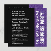 ÜBERRASCHUNG 50. Geburtstag Modernes Lila Q002 Einladung (Vorne/Hinten)