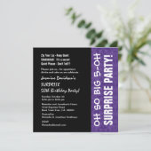 ÜBERRASCHUNG 50. Geburtstag Modernes Lila Q002 Einladung (Stehend Vorderseite)