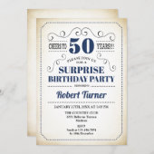 Überraschung 50. Geburtstag - Navy Blue White Blac Einladung (Vorne/Hinten)