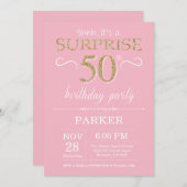 Überraschung 50. Geburtstag Pink und Gold Glitzer Einladung (Vorne/Hinten)
