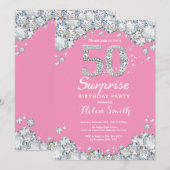 Überraschung 50. Geburtstag Pink und Silver Diamon Einladung (Vorne/Hinten)