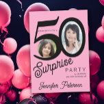 Überraschung 50. Geburtstag rosa schwarzes Foto Einladung<br><div class="desc">Trendy kühnen Typografie 50. Geburtstag Überraschung Party Einladung mit 2 Fotos und moderne Retro-Stil Skript. Einfach mit Text und Bildern personalisieren.     Digitaler Download verfügbar, </div>