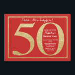 Überraschung 50. Geburtstag Rot und Gold Glitzer Einladung<br><div class="desc">Überraschung 50. Geburtstag Einladung. Rot und Gold Glitzer Geburtstagsparty Einladung mit rotem Hintergrund. Überraschung Geburtstag. Erwachsener zum Geburtstag. Männer oder Frauen schwindeln Party. Für weitere Anpassungen klicken Sie bitte auf die Schaltfläche "Anpassen" und verwenden Sie unser Designwerkzeug,  um diese Vorlage zu ändern.</div>