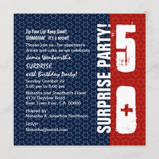 ÜBERRASCHUNG 50. Geburtstag Rote Blaue Sterne Einladung