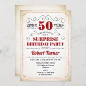 Überraschung 50. Geburtstag - Rotes Weiß Schwarz Einladung (Vorne/Hinten)
