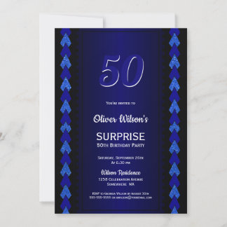 Überraschung 50. Geburtstag Schwarz-Blau-Party Einladung