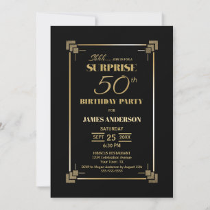 Überraschung 50. Geburtstag Schwarz-Gold-Party Einladung