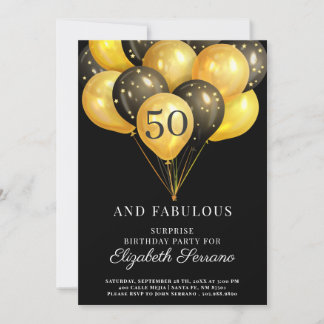 Überraschung 50. Geburtstag Schwarz und Gold Einla Einladung