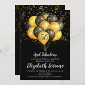 Überraschung 50. Geburtstag Schwarz und Gold Einladung (Vorne/Hinten)