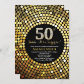 Überraschung 50. Geburtstag Schwarz und Gold Glitz Einladung (Vorne/Hinten)