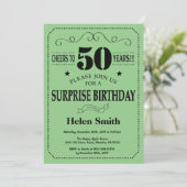 Überraschung 50. Geburtstag schwarz und grün Einladung (Stehend Vorderseite)