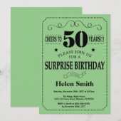 Überraschung 50. Geburtstag schwarz und grün Einladung (Vorne/Hinten)
